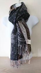Reversible Grey Black Horseshoe Pashmina Scarf