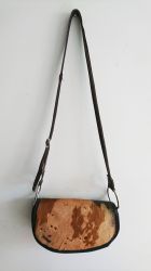 Cowhide Brown & Bull Ring Half Moon Handbag - Joey D