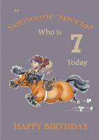 Birthday Card - Age 7 - Kid on Shetland Pony Horse - Funny Gift Envy