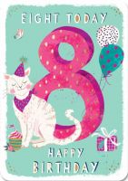 Birthday Card - 8th Eight Today - Cat - Ling Design