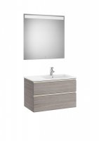 Roca The Gap City Oak 800mm 2 Drawer Vanity Unit with Right Handed Basin and Eidos LED Mirror