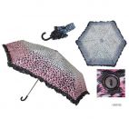 KS Brands UU0185 Taslon Frill Edge Leopard Print Crook Handle Umbrella - New
