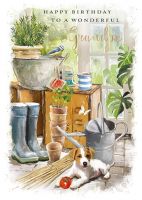 Birthday Card - Grandpa Wellies Dog Watering Can - At Home Ling Design