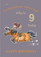 Birthday Card - Age 9 - Kid on Shetland Pony Horse - Funny Gift Envy