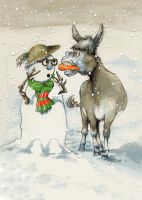 Christmas Card - Donkey Carrot & Snowman - Funny - Gift Envy