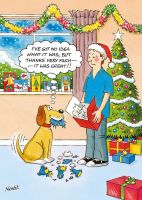 Christmas Card - Dog Ate Present - Funny Side Xmas Rainbow Humour LG