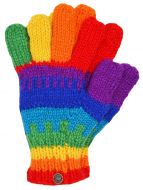 Fleece lined -  pure wool - striped gloves - Rainbow