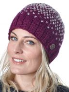 Pure Wool Graduated tick beanie - deep berry/grey