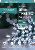 Premier Decorations Timelights Battery Operated Multi-Action 50 LED with Green Cable - White