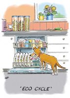 Birthday Card - Dishwasher Eco Cycle Dog Licking Plates - Funny - Country Cards
