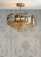 Laura Ashley Vienna 3 Light Semi-Flush Ceiling Light Champagne Crystal and Antique Brass