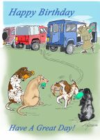 Birthday Card - Land Rover Defender Dogs - Funny Gift Envy