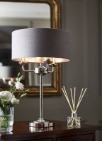 Laura Ashley Sorrento 3 Light Table Lamp Polished Nickel with Charcoal Grey Shade