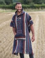 Long - brushed gheri cotton - poncho - Blue/Black