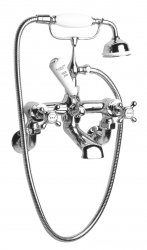 Bayswater White & Chrome Crosshead Wall Mounted Bath Shower Mixer with Hex Collar