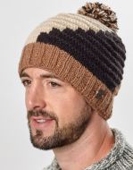 Pure Wool Half fleece lined - reverse ridge bobble hat - Coffee