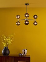 Dar Takara 6 Light Semi-Flush Matt Black & Bronze with Black Confetti Glass