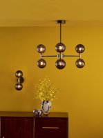 Dar Takara 2 Light Wall Light Matt Black & Bronze with Black Confetti Glass