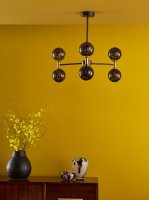Dar Takara 6 Light Semi-Flush Matt Black & Bronze with Black Confetti Glass