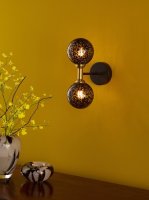 Dar Takara 2 Light Wall Light Matt Black & Bronze with Black Confetti Glass