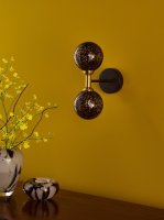 Dar Takara 2 Light Wall Light Matt Black & Bronze with Black Confetti Glass