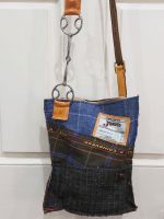 Wilkie Snaffle Bit Yellow Leather Blue Tweed Handbag Upcycled - Joey D