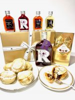 Mince Pie Hamper with 35cl Sloe Gin, 5cl Raspberry Gin, 5cl Damson Gin, 5cl Rhubarb Gin and 5cl Sloe Port and Belgian Chocolates