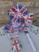 Union Jack Party Table Set - 56 Items - Plates, Bowls, Cups, Cupcake Cases, Flags