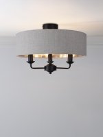 Laura Ashley Sorrento 3 Light Semi-Flush Matt Black with Natural Shade