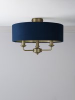 Laura Ashley Sorrento 3 Light Semi-Flush Matt Antique Brass with Blue Shade