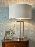 Laura Ashley Harrington Large Table Lamp Polished Nickel and Glass with Shade