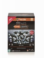 Premier Decorations Timelights Battery Operated Multi-Action 400 LED with Green Cable - White