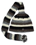 Mid tail hat - turn up - pure wool - hand knitted - fleece lining - natural tick