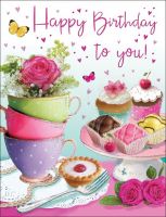 Birthday Card - Female - Tea Cups & Cakes