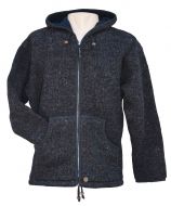 Fleece lined - pure wool - hooded jacket - Charcoal