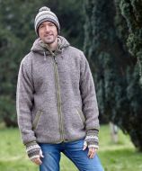 Pure wool - detachable hood - contrast trim - marl brown/lichen