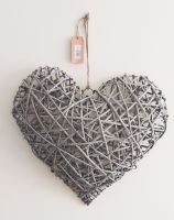 Extra Large Grey Washed Willow Heart 3D Decorative - 50cm
