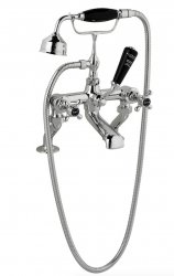 Bayswater Black & Chrome Crosshead Deck Mounted Bath Shower Mixer with Hex Collar