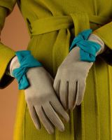 Powder UK Ladies Henrietta Faux Suede Gloves - Stone & Teal
