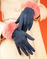 Powder UK Ladies Bettina Faux Suede Gloves - Navy Blue & Rose