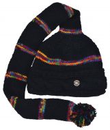 Mid tail hat - pure wool - hand knitted - electric stripe - black / rainbow