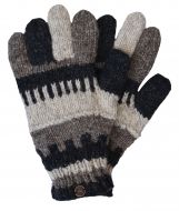 Fleece lined -  pure wool - striped gloves - Charcoal brown grey