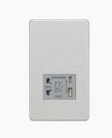 Knightsbridge Shaver socket with dual USB A+C (5V DC 2.4A shared) - brushed chrome with grey insert - (SF8909BCG)