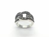 Silver & Marcasite Link Design Ring Size P