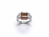 Silver Square Shaped Amber Ring