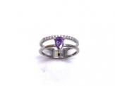 Silver Double Row Purple CZ Solitaire Ring M