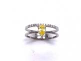 Silver Double Row Yellow CZ Solitaire Ring P