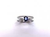 Silver Double Row Dark Blue CZ Solitaire Ring Q