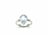 Silver Pear Shaped Blue Topaz and CZ Cluster Ring