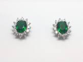 Silver Green and White CZ Cluster Earrings
